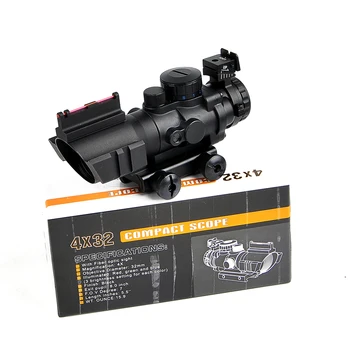 Taktično 4X32 Riflescope Rdečo, Zeleno In Modro W/ Tri-Osvetljeni Reticle Fiber Optics Pogled Puška možnosti Za Airsoft, Lov