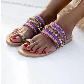 Ženske Mali Sandali Flip-Flops Ročno Grški Slog Boho Flip Flop Sandali Ulične Modni Čevlji Ženske Chaussures Femme