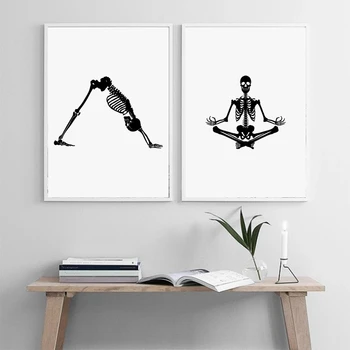 Minimalističen Okostje, ki Teče Yoga Vadbe Plakat Wall Art Platno Slikarstvo Nordijska Natisne Stenske Slike za Dnevni Sobi Doma Dekor