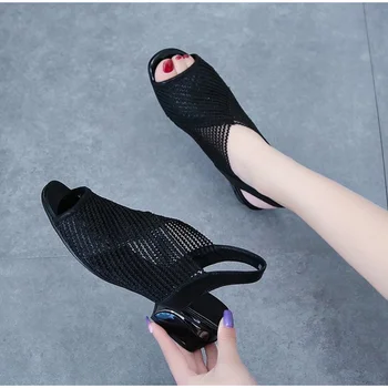 MCCKLE 2021 Ženske Sandale, ki Modne Debele Pete Peep Toe Ženske Čevlje Dihanje Očesa Sandali Dame Plus Velikost Dekleta Poletni Sandali
