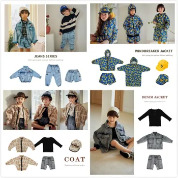 2021 Pomlad Novo korejsko otroška Jakna Risanka Tiskanja Otrok Windbreaker Suknjič Srčkan Fant Jeans Priložnostne T-shirt Nastavite Dekle Kratek