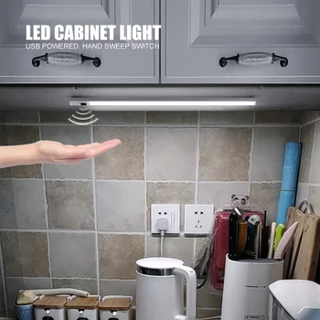 USB pogon LED v Okviru kabineta luči Roko pomete senzor kuhinja svetlobe, Spalnico, Garderobo Omaro lučka v Zaprtih prostorih Doma Zasilno razsvetljavo