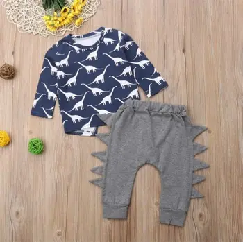 Lioraitiin Novorojenih Otrok Dojenček Fant Obleke Dinozaver Long Sleeve Majica s kratkimi rokavi Top+Hlače, Dokolenke Obleke Set