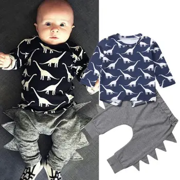 Lioraitiin Novorojenih Otrok Dojenček Fant Obleke Dinozaver Long Sleeve Majica s kratkimi rokavi Top+Hlače, Dokolenke Obleke Set