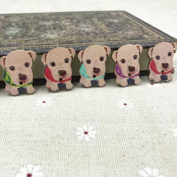 DIY 100 kozarcev Pes živali gumbi Leseni Šivanje dekoracijo Scrapbooking Mix barve, 28mm