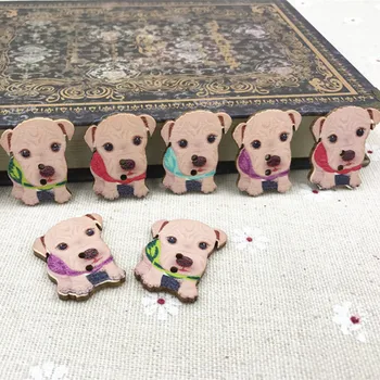 DIY 100 kozarcev Pes živali gumbi Leseni Šivanje dekoracijo Scrapbooking Mix barve, 28mm
