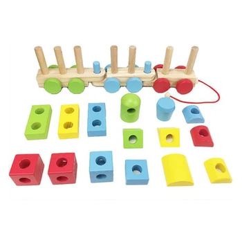 38PCS Puzzle Otrok Lesene Razstavljanje in Sestavljanje v Kombinaciji Stavbe igrača Avto Multi-funkcijo Lesene Povlecite Tri-oddelek Vlak