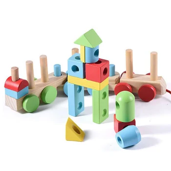 38PCS Puzzle Otrok Lesene Razstavljanje in Sestavljanje v Kombinaciji Stavbe igrača Avto Multi-funkcijo Lesene Povlecite Tri-oddelek Vlak