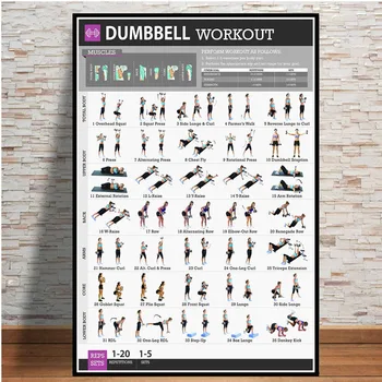Dumbbell Vaja Bodybuilding Izvajanje telesne teže Grafikon Joga TELOVADNICI Poster Tiskanje Steno Umetnosti Slikarstva Stenske Slike Sobi Doma Dekor