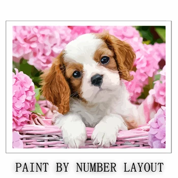 AZQSD Olje, Barvanje Z Številkami Pes Cvet Kit Risanje Na Platno Wall Art Kolorit Živali HandPainted DIY Darilo Doma Dekor