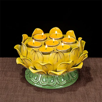 Sedem Star lotosov cvet candleholder keramične svetilke zlato rumena, roza, bela sveča Budistični imetnik Svečnik candler buda