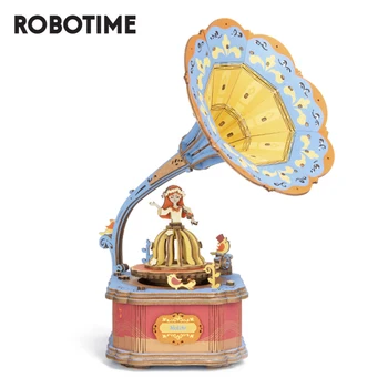Robotime Letnik Gramphone Music box Lesene Skupščine Model Gradnjo Kompleti za Igrače Za Otroke, Dekleta Rojstni dan Božično Darilo