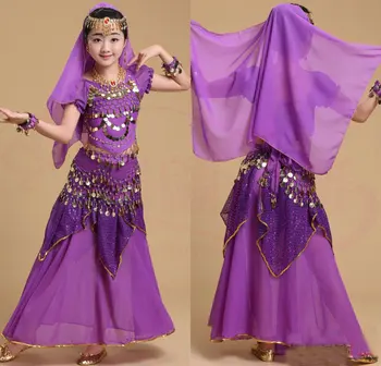 Otroci Ples Trebuh Kostum Otroci Indijski Ples Obleka Otroka Bollywood Ples Kostume za Dekle Uspešnosti Ples Obrabe 6 Barv