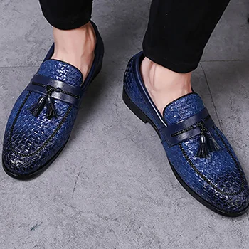 Velika velikost 38-48 tassel kariran moških loafers tkanje udobno mehko moški usnjeni čevlji 2019 moda sapato masculino