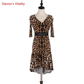 Po meri Proti-vrat latinski Ples Kostum Luksuzna Leopard Obleko Za Ženske latinsko Dvorana Plesna Predstava Na Odru Konkurence Oblačila