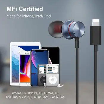 Strele Slušalke Slušalke za v Uho Čepkov MFi Certified Mic z iPhone 11 Pro Max X XS Max XR iPhone 8 Plus, iPhone 7 Plus
