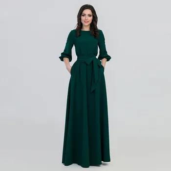 Ženske Poletne Stranka Obleko Priložnostne Stranka Obleko Luč Sleeve Solid Dolgo Maxi Obleke S Pasom Vestidos Verano 2019 Mujer