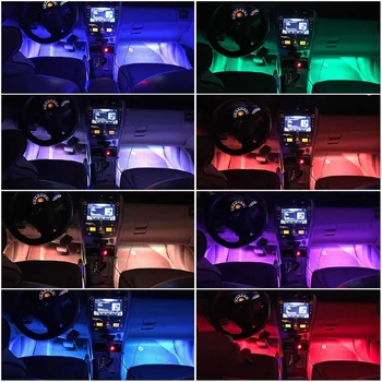 4pcs Avto RGB LED Trakovi Notranje Svetlobe Multicolor Glasbeno Vzdušje Zvok Aktivna Funkcija Luči LED Trakovi LED Osvetlitev z Daljinskim upravljalnikom