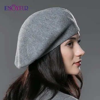 ENJOYFUR Lady baretka kapo za zimo Bombaža, Pletene kape s oblog čisto nov prihod kakovostno pokrivalo za ženske