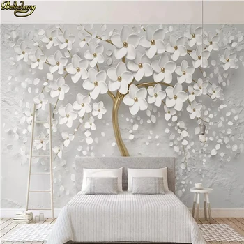 Beibehang po Meri 3d ozadje zidana lep poročni sobi bele rože 3d reliefni TV ozadju stene papirjev doma dekor