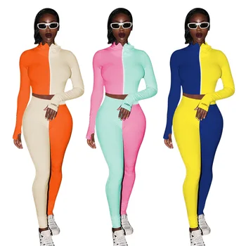 Priložnostne Ženske Pismo Tiskanja Dve Delni Set Color Mozaik Fitnes Sportsuit Trenirka Ženske Obleke Obleko