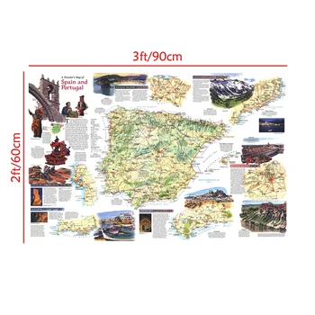 1PC World Travel Zemljevid brez okvirja Plakati Doma Dekoracijo Non-woven Stenske Nalepke Retro Papir Slikarstvo Španija in Portugalska Zemljevidi