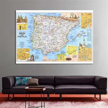 1PC World Travel Zemljevid brez okvirja Plakati Doma Dekoracijo Non-woven Stenske Nalepke Retro Papir Slikarstvo Španija in Portugalska Zemljevidi