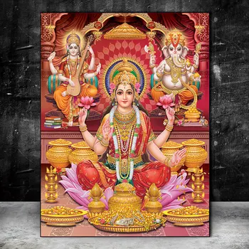 Indija je Zlata Ganesha Tempelj Plakati Slon Bog Slikarstvo na Platno Plakatov in Fotografij Religije, Umetnosti Wall Art za Dnevna Soba Dekor