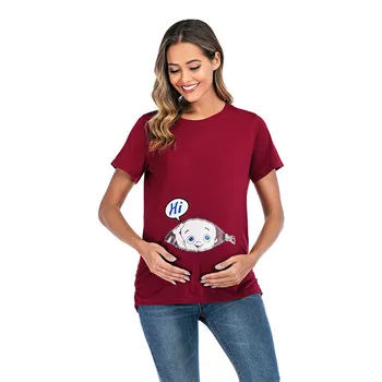 Žensk, Porodniškega Kratek Rokav Srčkan Baby Tiskanja Vrhovi T-shirt Nosečnosti, Oblačila za Nosečnice, Porodniškega Oblačila