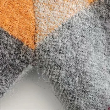Spomladi leta 2020 žensk novih Proti-Vrat dolg rokav Slouchy barvo Kariran pleten plašč z ohlapno beloprsi singl jopico pulover