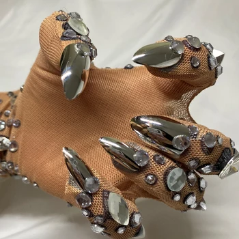 Moda kristalno oblikovalec nosorogovo diamond strani dolge rokavice ženske pribor rave festival nočni klub Plesalka fazi kažejo, pevka