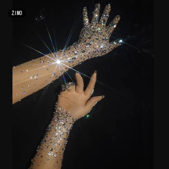 Moda kristalno oblikovalec nosorogovo diamond strani dolge rokavice ženske pribor rave festival nočni klub Plesalka fazi kažejo, pevka