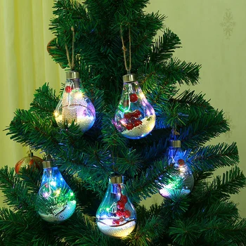 5Pcs/Set Božič Viseče Niz LED Luči Doma Xmas Tree Dekorativni Plastični Prozorni Sneg Žogo Svetilka Obesek