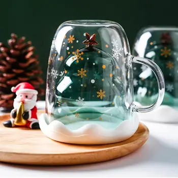 300 ML Božič vrč Ustvarjalne stekleni vrč Božično Drevo Star Pokal Visoke Temperature Odporen Vrč Dvojno Plast Vode Skodelice Xmas Darila