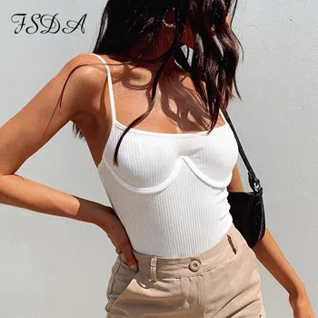 FSDA Backless 2020 Ženske Obleka, Sexy Belo Pleteno Poletje brez Rokavov Špageti Trak Telo Vrh Gospe Priložnostne Bodysuits