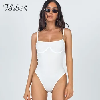 FSDA Backless 2020 Ženske Obleka, Sexy Belo Pleteno Poletje brez Rokavov Špageti Trak Telo Vrh Gospe Priložnostne Bodysuits