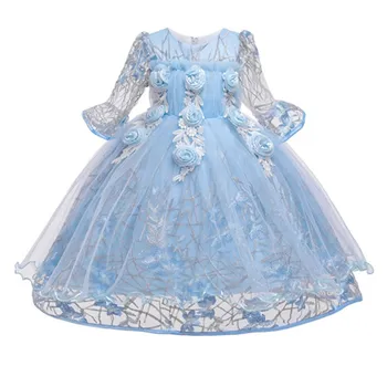 2020 Dekle, Princesa Obleko Porjavelost Cvetje Ruffles Nezakonitih Otroci Obleko za Dekleta Božič Wedding Party Otroci Oblačila