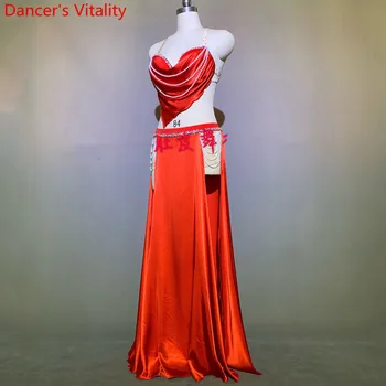 Ženske Ples Trebuh Konkurence Obleke Po Meri Saten Noge Modrc Dolgo Krilo Vzhodno Indijski Boben In Ples Uspešnosti Kostum