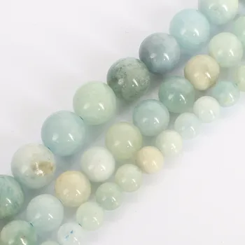 Naravni kamen kroglice modro zeleno morganite kamen krog svoboden kroglice za nakit, izdelava 15inche/sklop diy zapestnico, ogrlico