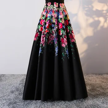 Črna Saten Cvjetnim Tiskanja Večerne Obleke Dolgo 2020 Novo Elegantno Brez Naramnic Po Meri Plus Velikosti, Večerne Obleke