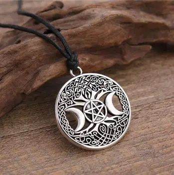 Triple Moon Boginja Wicca Pentagram Magic Amulet Ogrlica za Ženske drevo življenja luna obeski, ogrlice vintage nakit