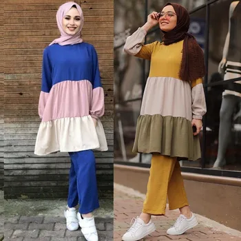 Priložnostne 2 kos Muslimanskih določa dubaj dolgo obleko za muslimanske ženske dubaj turški hidžab oblačila dekleta islamska oblačila