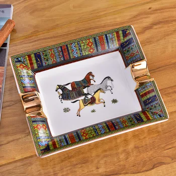 Porcelan pepelnik kosti kitajske bog konja design oris v zlato rectanglar obliko pepelnik doma dekoracijo dobave poslovna darila