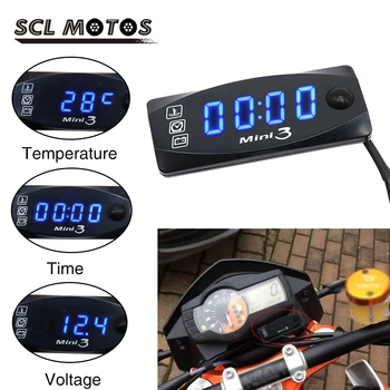 SCL MOTOS Motocikel Multi-Funkcija 3 v 1 Mini LED Zaslon Digitalni Termometer, Temperaturo Zraka + Ura + Voltmeter Merilnik Dirke