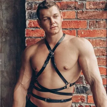 Fetiš Moške Seksi Usnje Gay Pas Gothic Prsni Pas Trak Punk Telo Ropstva Pasu Rave Vrh Kostume za BDSM Ropstva Gej