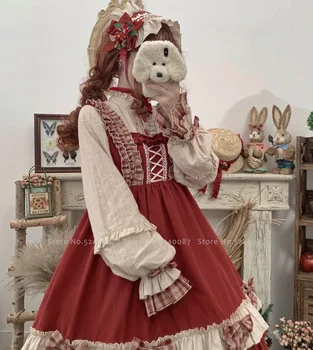 Japonski Anime Lolita Princess Elf Obleko Berry Dekleta Lok Kariran Palace Cosplay Kostumi Pustni Party Stripi Uspešnosti Obleke