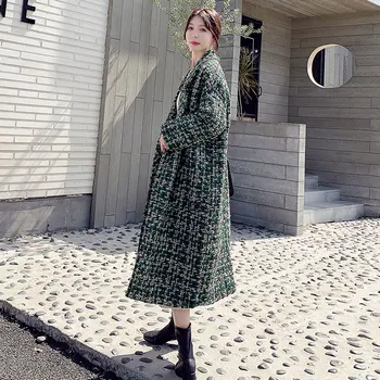 Tweed Volnene Plašč Za Ženske do leta 2020 Nov Modni Oblikovalec Srednje Dolg korejski Visoko Qulitay Elegantno Outwear Ženske Volne plašči Pozimi