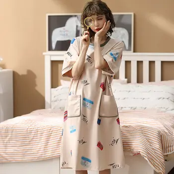 Ženske Nightgowns Sleepshirts Ruffles Risanka Natisnjeni Kratkimi Poletje Korejskem Slogu Svoboden Sleepwear Dnevno Prosti Čas Trendovski Šik