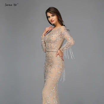 Dubaj Luksuzni Dolg Rokav Iskrico Rese Večerne Obleke 2020 Sequined Beading Seksi Haljo De Soiree Plus Velikost BLA60707