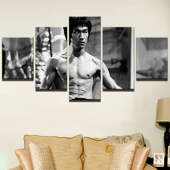 5 Plošči Kung Fu Zvezdnik Bruce Lee Slike Modularni Slikarstvo Doma Dekor Okvir Soba Plakat HD Natisnjena Na Platno Wall Art